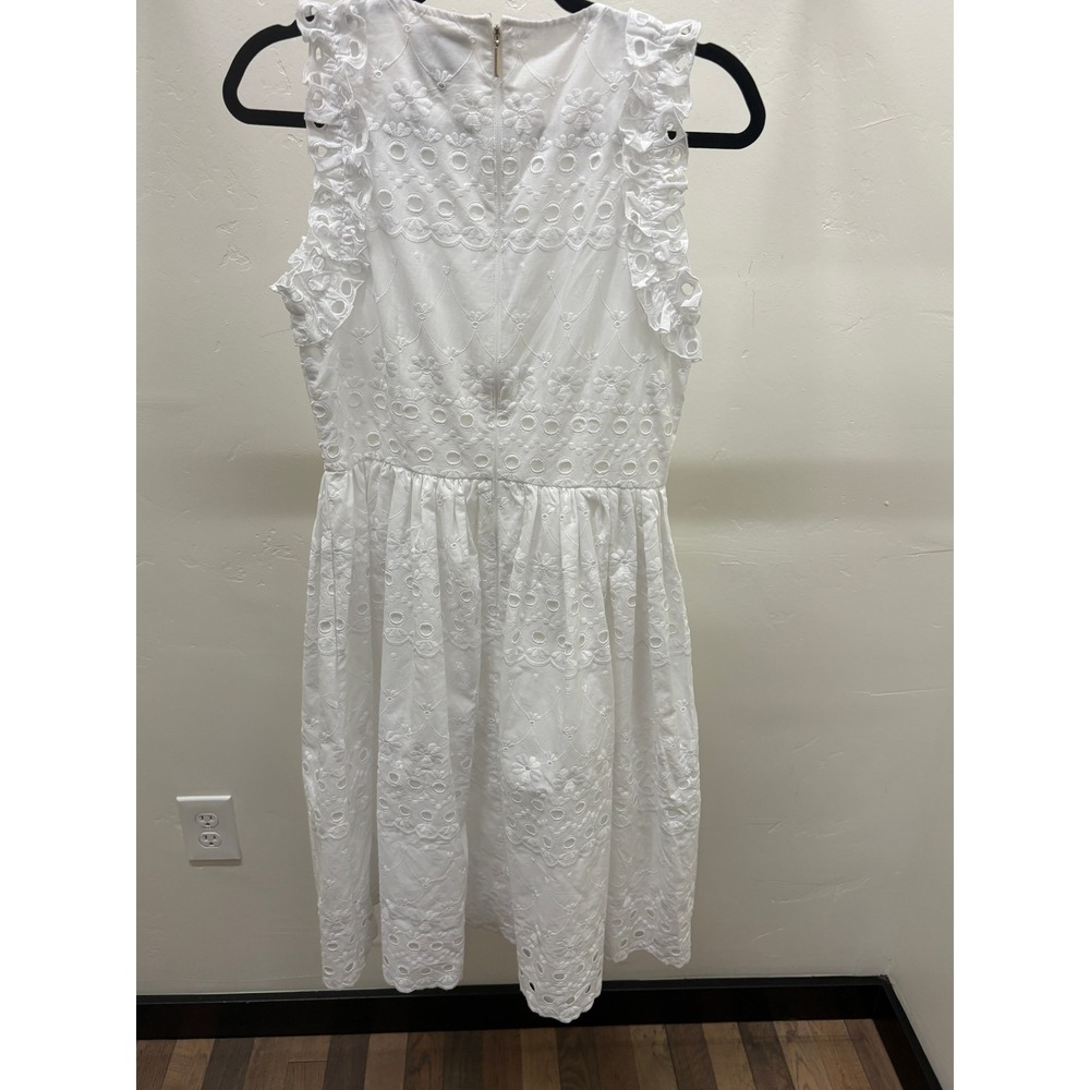 Kate Spade New York White Cotton Eyelet Ruffle Midi Dress Size 8 Sleeveless